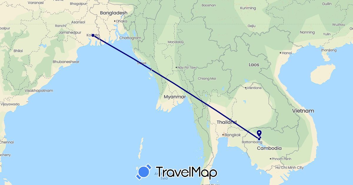 TravelMap itinerary: driving in India, Cambodia (Asia)